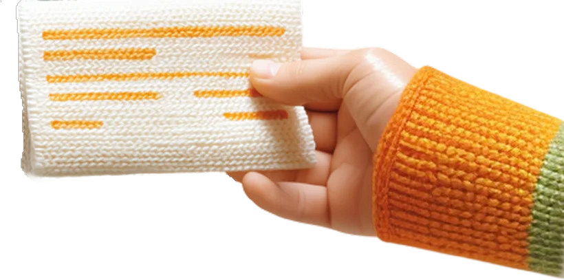 A hand holding a printed visitor identification card