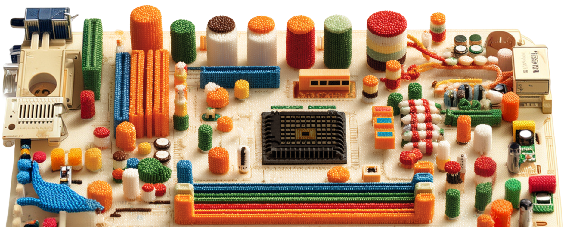 Stylized motherboard with components